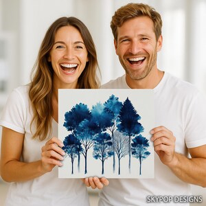 Forest Art, Poster or Canvas, Abstract Minimalist Decor, Living Room Bedroom Office Entryway Wall Art, Blue White Black, Modern Wall Art image 3