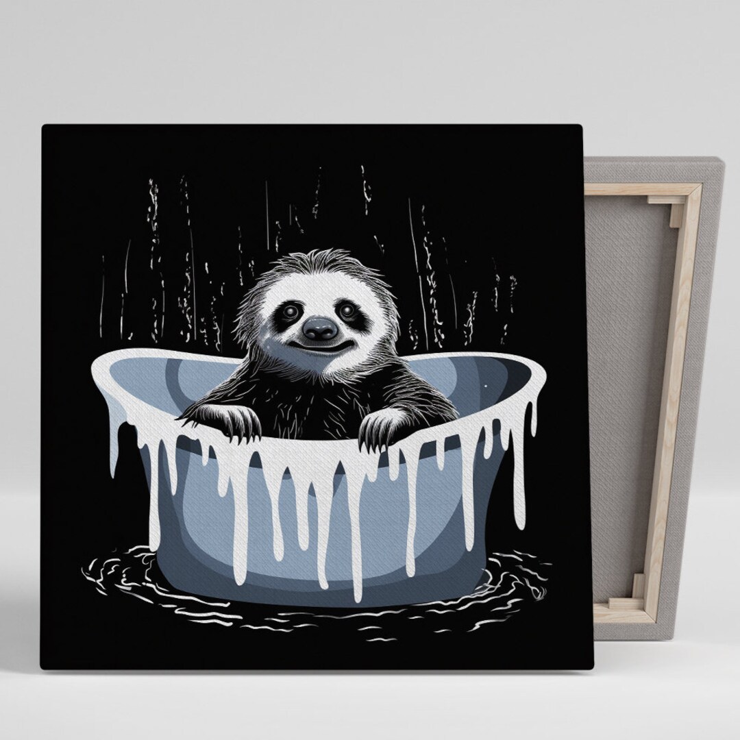 Bathing Sloth Delight Art, Canvas or Poster, Whimsical Animal Art ...