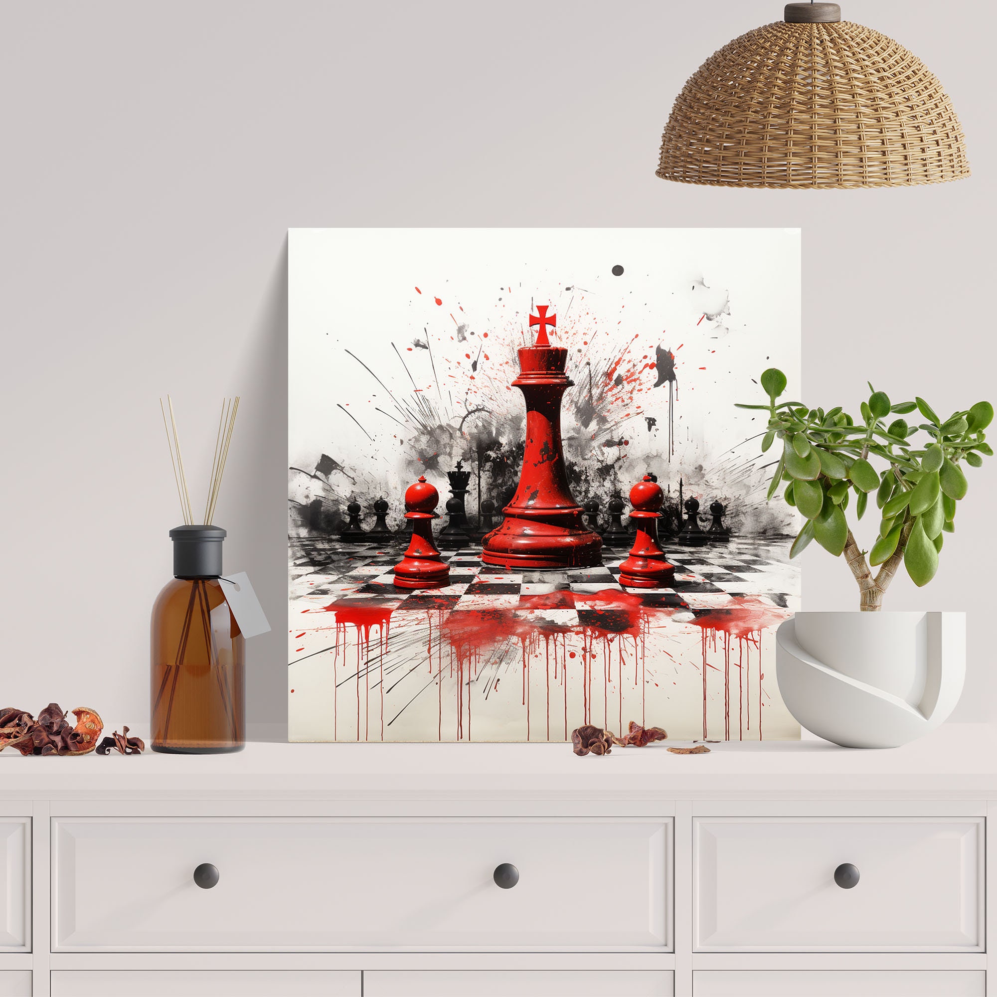 one of a kind original chess painting canvas wall art distorted king game