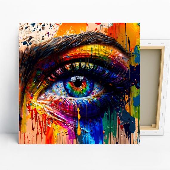 Eye Art, Canvas or Poster, Contemporary Street Pop Art Decor, Living Room Bedroom Office Hallway Wall Art, Multicolor Blue Yellow Black