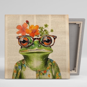 Whimsical Frog Scholar Art, Canvas or Poster, Nature Bohemian Rustic Decor, Children&#39;s Room Bedroom Office Living Room Wall Art, Frog Decor