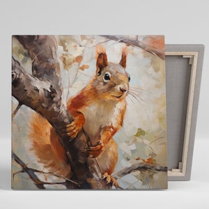 Eichhörnchen Porträt Kunst, Leinwand oder Poster, Tier Natur Rustikales Dekor, Wohnzimmer Büro Kinderzimmer Schlafzimmer Kunst, Eichhörnchen Dekor