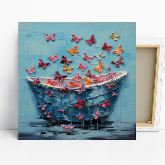 Butterfly Art, Canvas or Poster, Whimsical Bohemian Decor, Living Room Bedroom Wall Art, Blue Pink Orange Multicolor, Nursery Entryway Art
