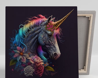 Vibrant Unicorn, Canvas Or Poster, Unicorn Bright Colors Art, Kids Room Decor, Nursery Art, Magical Art