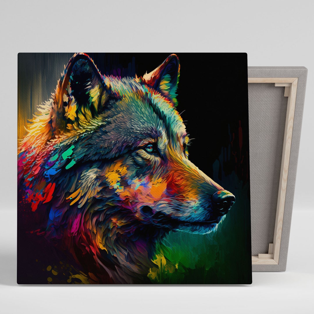 Wolf Wall Decor, Canvas or Poster, Wolf Canvas Decor, Vibrant Wolf ...