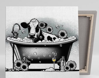 Cow In Bathtub, Canvas Or Poster, Cow Art, Animal Decor, Bathtub Wall Decor, Bathroom Wall Art, Home Decor, Bedroom Decor, Wildlife Art