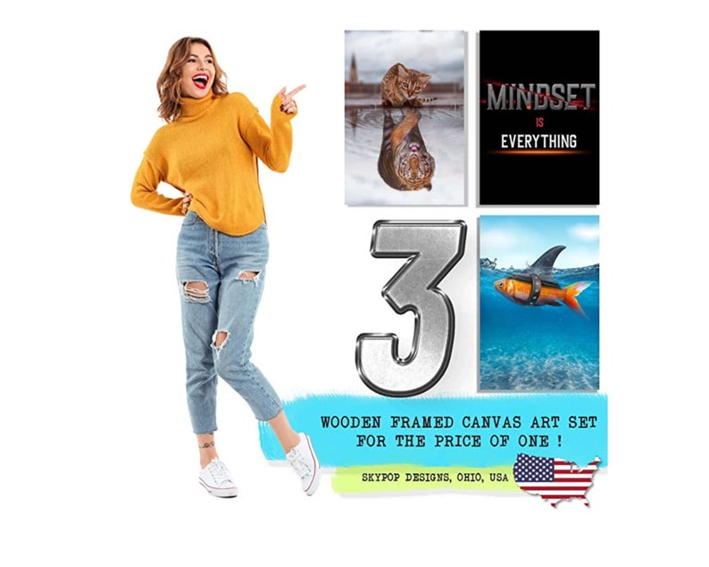MINDSET IS EVERYTHING - Motivational Office Wall Art - Inspirational Mindset Wall Art for Home Gym and Office Wall Decor Set of 3 image 5