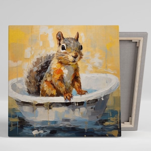 Squirrel In Bathtub, Canvas Or Poster, Bathroom Wall Art, Nursery Decor, Bathroom Decor, Modern Decor, Squirrel Wall Art, Home Decor