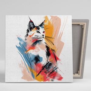 Cat Art, Canvas or Poster, Whimsical Modern Decor, Living Room Bedroom Office Children Room Wall Art, Vibrant Colorful Feline Fusion Design