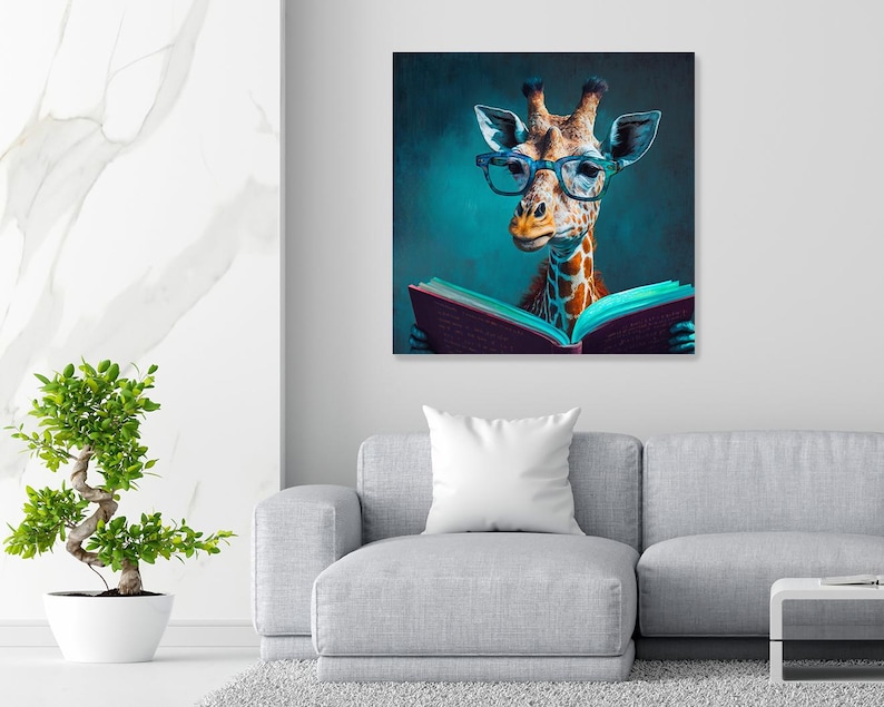 Giraffe Wall Art, Canvas or Poster, Whimsical Animal Contemporary Decor