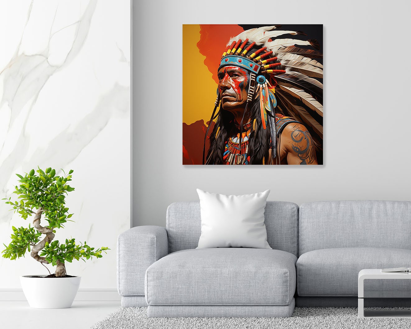 Native Wall Decor, Canvas or Poster, Red Indian Wall Hanging, Red ...
