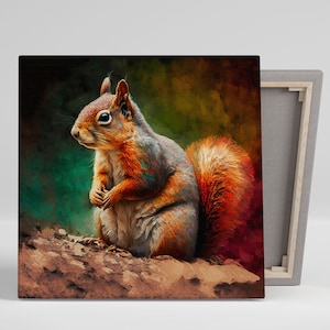 Brown Squirrel Wall Art , Canvas Or Poster,  Squirrel Canvas Decor, Vibrant Squirrel Art, Modern Wall Decor, Squirrel Wall Hanging