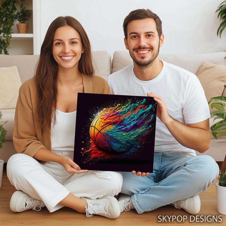 Basketball Art, Canvas or Poster, Abstract Graffiti Glam Decor, Living Room Game Room Office Wall Art, Multicolor Orange Teal Purple image 4