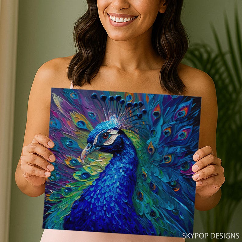 Peacock Art, Canvas or Poster, Modern Bohemian Decor, Living Room Bedroom Dining Room Entryway Wall Art, Blue Purple Green Multicolor image 9