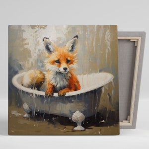 Fox In Bathtub, Canvas Or Poster, Bathroom Wall Art, Fox Wall Art, Fox Wall Decor, Bathroom Wall Decor, Modern Wall Art