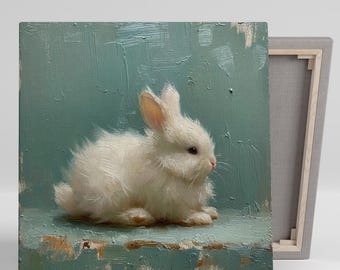 Arte de Bunny Bliss, lienzo o póster, decoración rústica de estilo rústico, arte de pared para habitación infantil, sala de estar, dormitorio, blanco, verde, rosa y marrón.