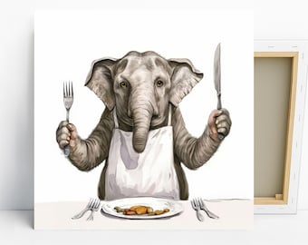 Elephant Art, Canvas or Poster, Whimsical Bohemian Contemporary Decor, Kitchen Dining Room Living Room Office Wall Art, Multicolor