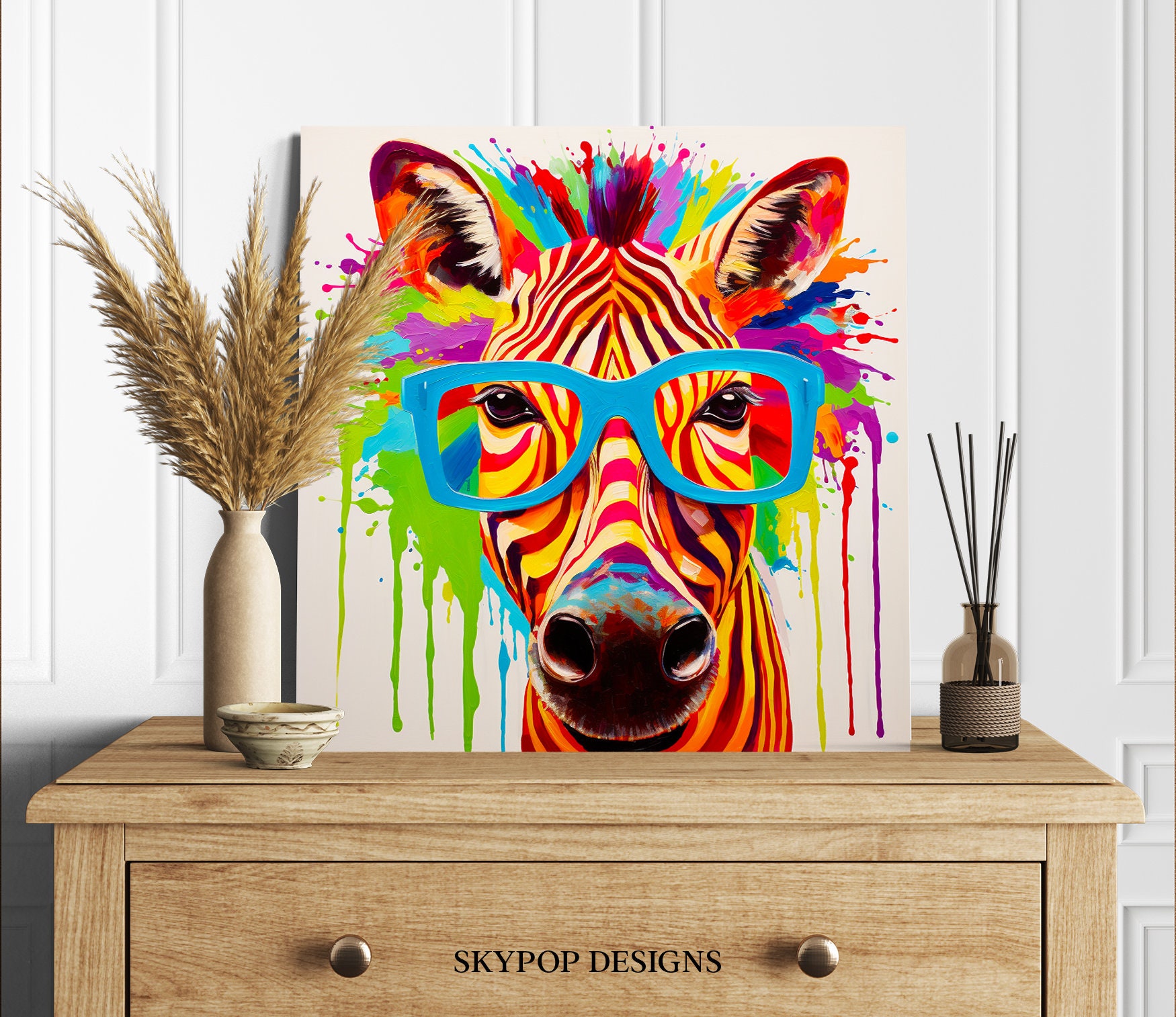 Funky Zebra Specs Wall Art, Canvas or Poster, Pop Art Contemporary