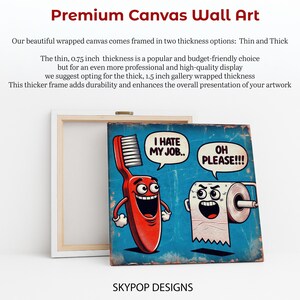 Arte de cepillo de dientes y papel higiénico, lienzo o póster, decoración bohemia de estilo pop art, arte de pared para sala de juegos, oficina, azul, rojo y blanco. imagen 7