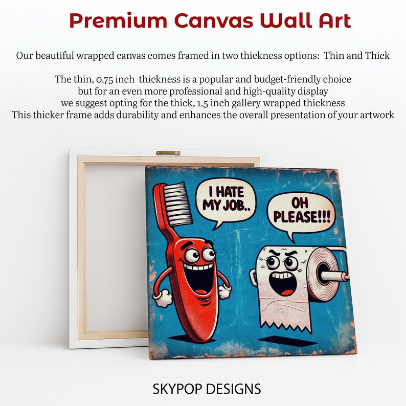 Arte de cepillo de dientes y papel higiénico, lienzo o póster, decoración bohemia de estilo pop art, arte de pared para sala de juegos, oficina, azul, rojo y blanco. imagen 7