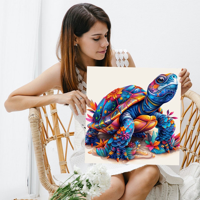 Kaleidoscopic Sea Turtle Art, Canvas or Poster, Whimsical Bohemian Decor, Living Room Bedroom Office Children's Room Wall Art, Multicolor image 3