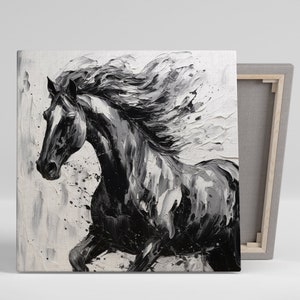 Galloping Stallion Abstraction Wall Art, Canvas or Poster, Contemporary Rustic Decor, Black White Grey Living Room Bedroom Office Wall Art