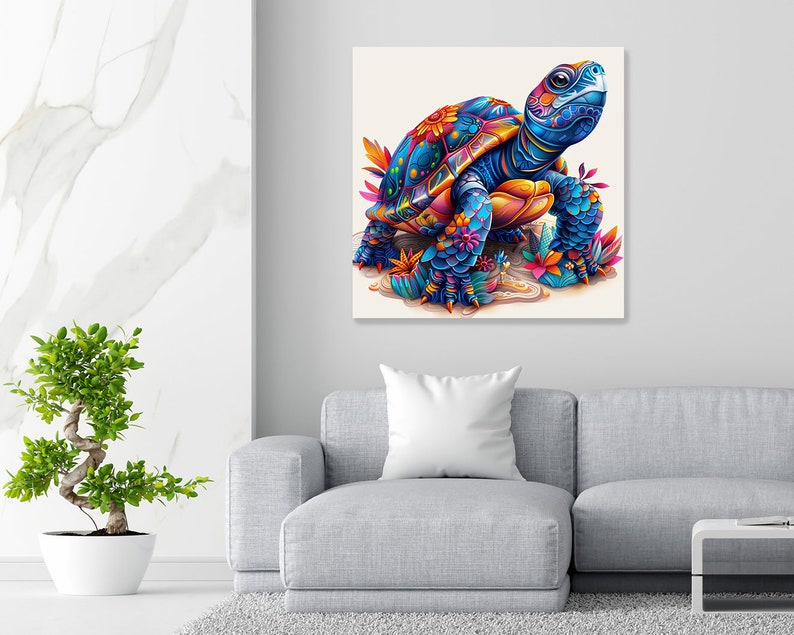 Kaleidoscopic Sea Turtle Art, Canvas or Poster, Whimsical Bohemian Decor, Living Room Bedroom Office Children's Room Wall Art, Multicolor image 5