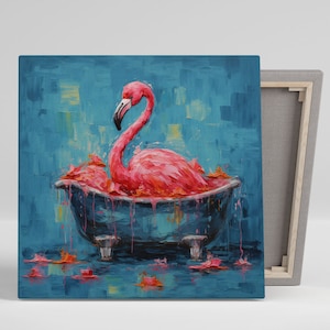 Flamingo In Bathtub, Canvas Or Poster, Animal Decor, Flamingo Wall Art, Bathroom Wall Art, Bathroom Wall Decor, Flamingo Wall Hanging