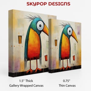 Bird Art, Poster or Canvas, Whimsical Bohemian Minimalist Decor, Living Room Bedroom Office Entryway Wall Art, Multicolor Yellow Orange Teal image 2