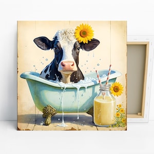 Highland Cow Art, Poster or Canvas, Whimsical Farmhouse Decor, Living Room Kitchen Bathroom Children Room Wall Art, Multicolor Yellow Brown