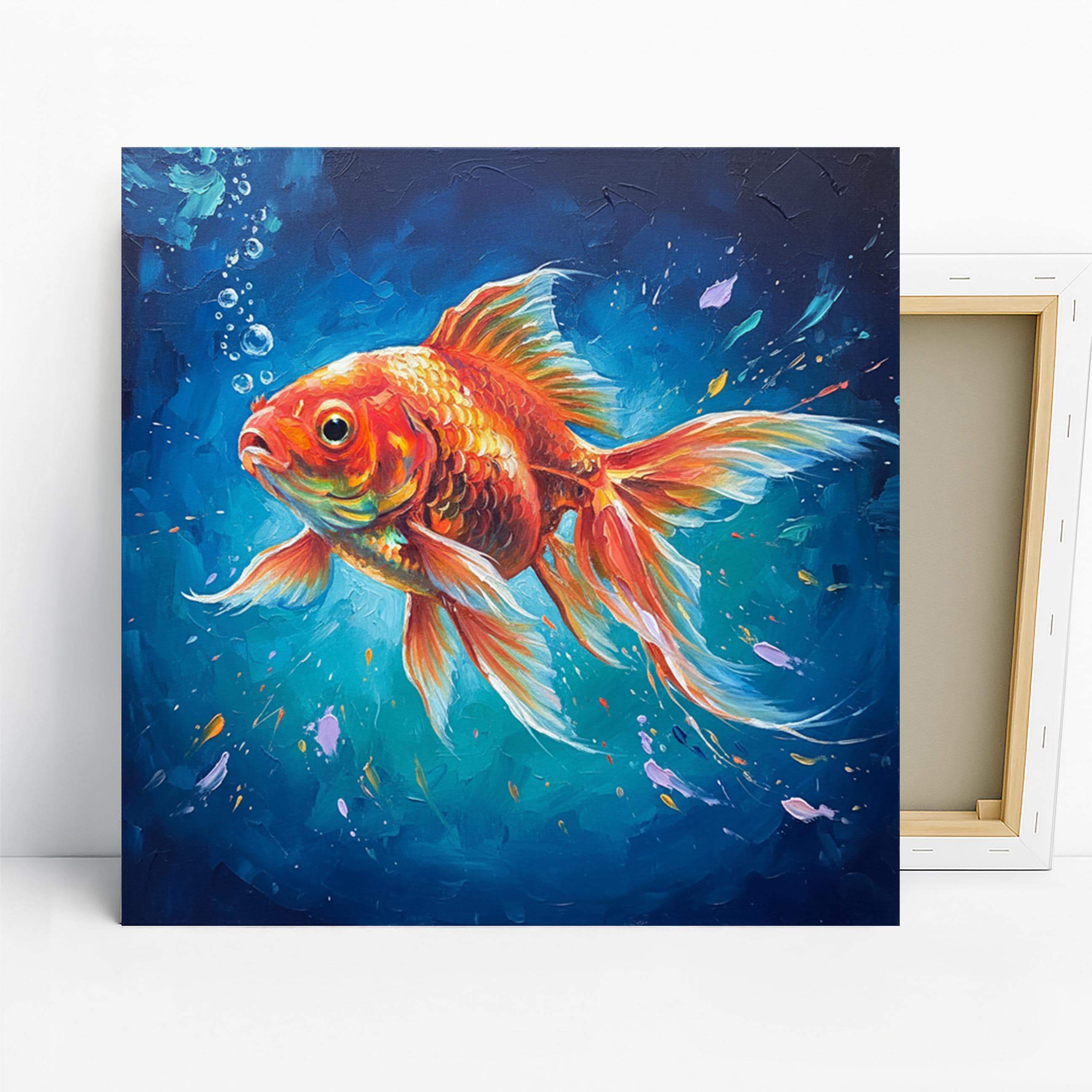 Funny Goldfish In Bowl Medieval Art Print – 11.5x15 Inches, Framed Canvas Wall Decor For Living Room, Bedroom, Bathroom
