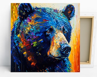 Bear Wall Art, Canvas Or Poster, Colorful Bear Wall Art, Modern living Room Wall Decor, Animals Art Print Bedroom Large Decor