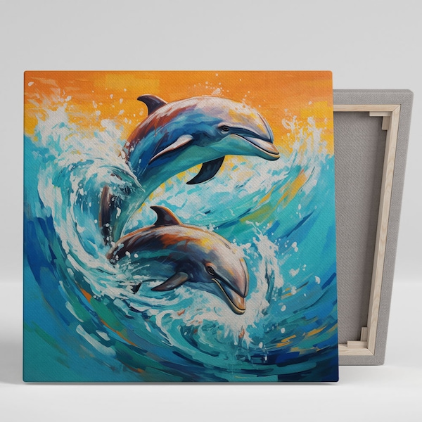 Dolphin Wall Art, Canvas Or Poster, Home Decor, Animal Decor, Living Room Decor, Modern Wall Art, Dolphin Wall Decor, Playful Dolphin