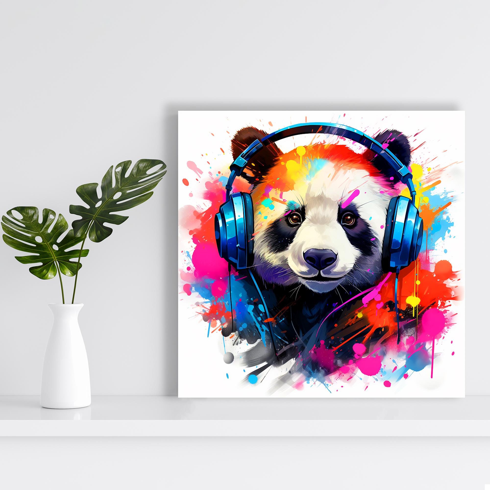 Technicolor Panda Beats Art, Canvas or Poster, Pop Art Modern