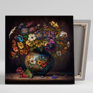 Arte de pared con jarrones de flores, lienzo o póster, decoración de pared con jarrones de flores, decoración de sala de estar, decoración del hogar, arte de pared floral, arte botánico