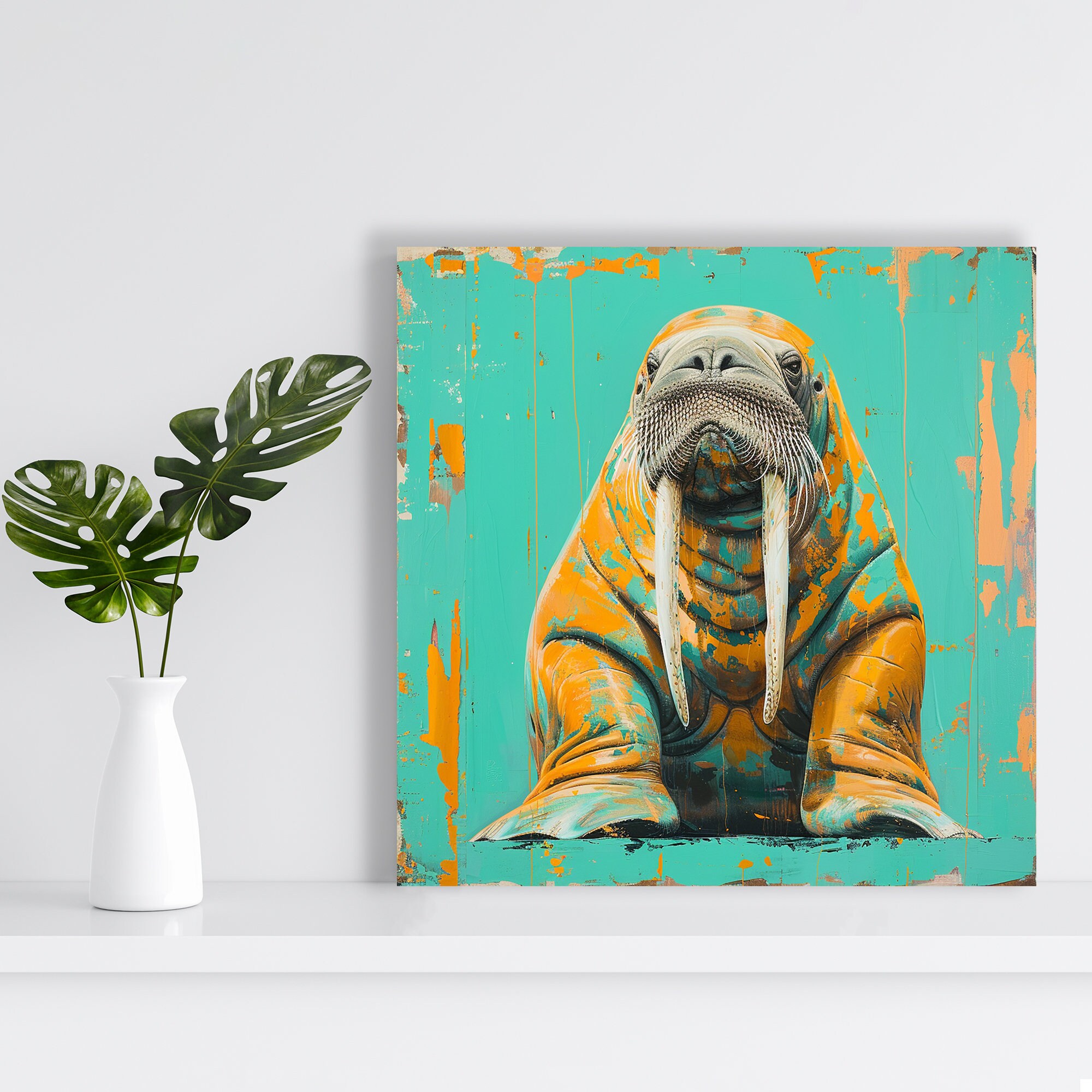 Walrus Splashing Vibrant Walrus Splash Art, Canvas or Poster, Contemporary Pop Animal ...
