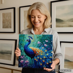 Peacock Art, Canvas or Poster, Bohemian Modern Decor, Living Room Bedroom Dining Room Entryway Wall Art, Blue Teal Gold, Bird Wall Art image 9