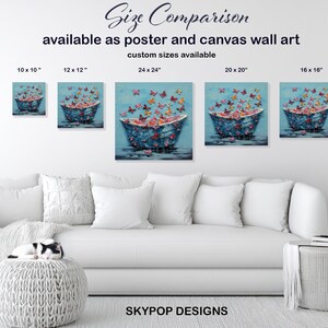 Butterfly Art, Canvas or Poster, Whimsical Bohemian Decor, Living Room Bedroom Wall Art, Blue Pink Orange Multicolor, Nursery Entryway Art image 8