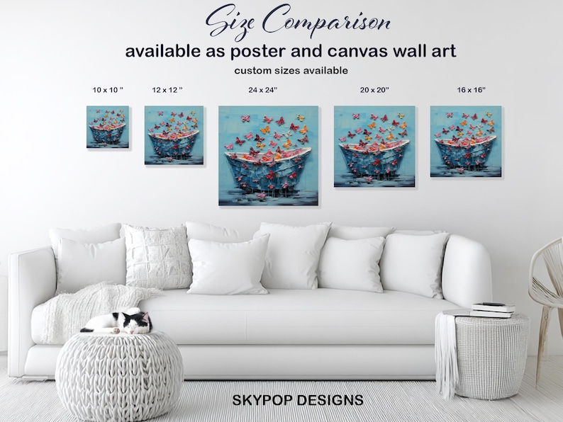 Butterfly Art, Canvas or Poster, Whimsical Bohemian Decor, Living Room Bedroom Wall Art, Blue Pink Orange Multicolor, Nursery Entryway Art image 8