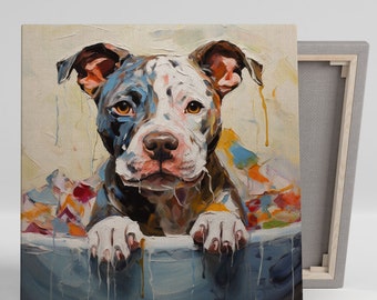 Pit Bull In Bathtub, Canvas Or Poster, Animal Decor, Bathroom Wall Print, Nursery Decor, Bathroom Wall Art, Dogs Bathroom Decoration