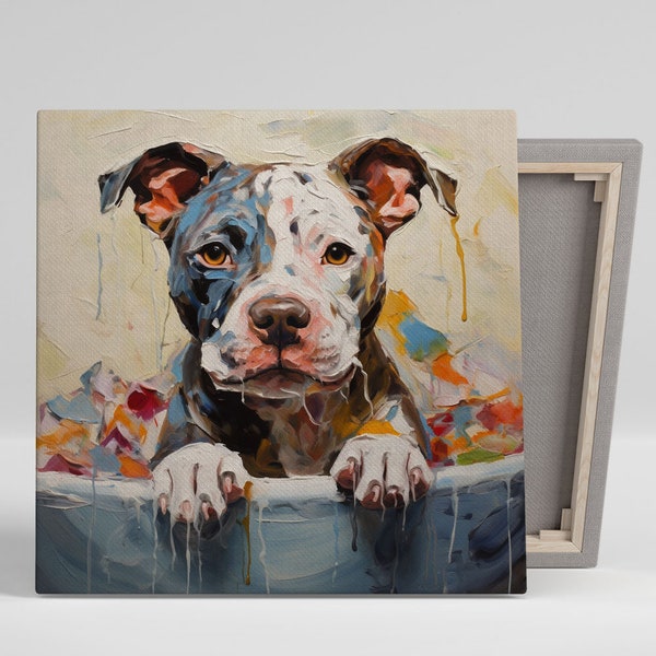 Pit Bull In Bathtub, Canvas Or Poster, Animal Decor, Bathroom Wall Print, Nursery Decor, Bathroom Wall Art, Dogs Bathroom Decoration