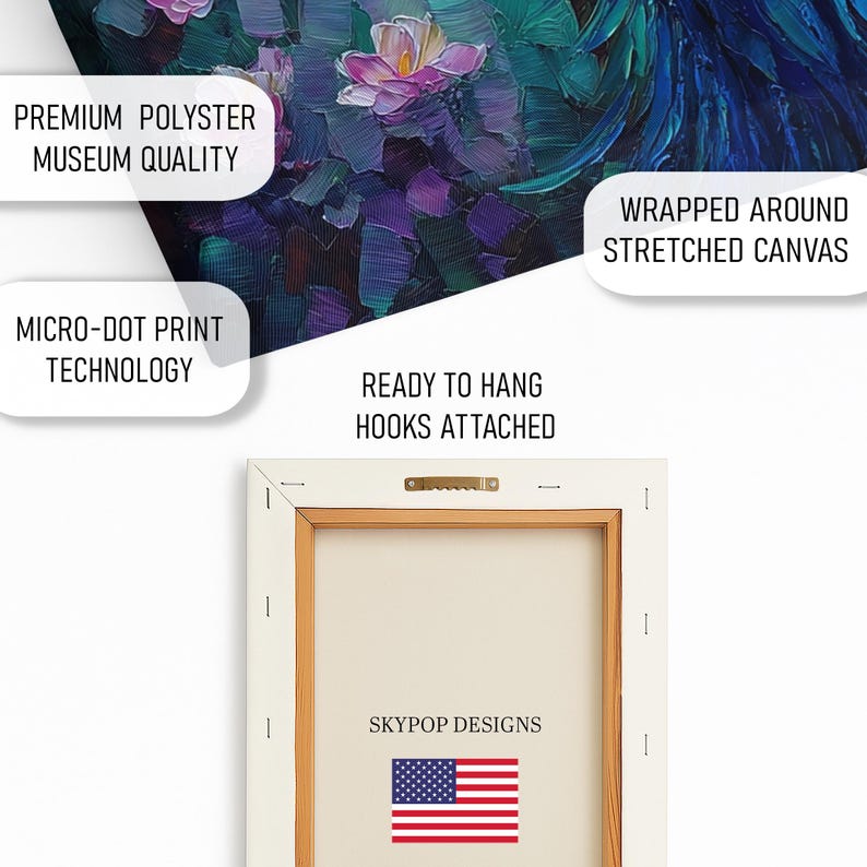 Peacock Art, Canvas or Poster, Bohemian Modern Decor, Living Room Bedroom Dining Room Entryway Wall Art, Blue Teal Gold, Bird Wall Art image 4