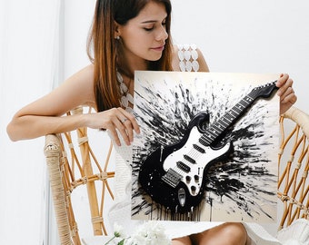 Black and White Guitar Art, Canvas or Poster, Guitar Wall