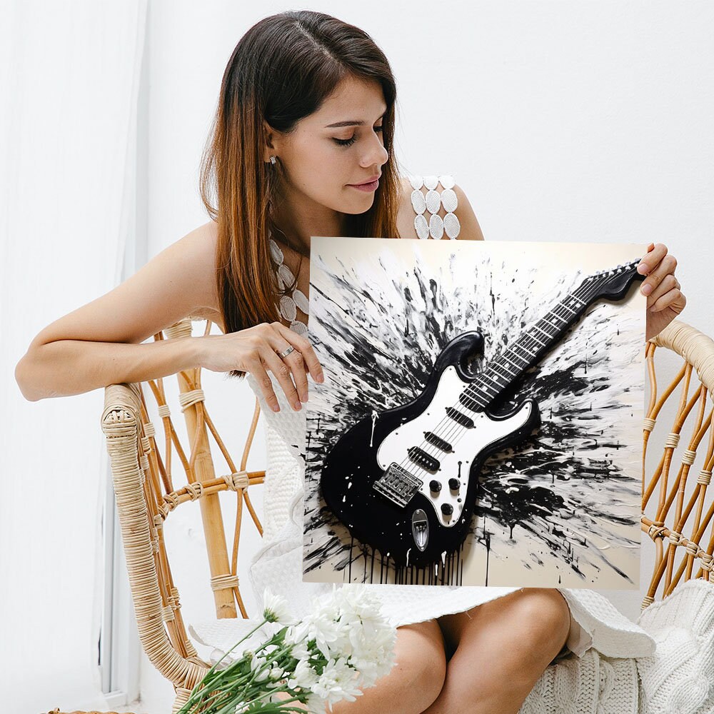 Black and White Guitar Art, Canvas or Poster, Guitar Wall Black and White Guitar Art, Canvas or Poster, Guitar Wall