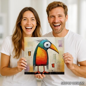 Bird Art, Poster or Canvas, Whimsical Bohemian Minimalist Decor, Living Room Bedroom Office Entryway Wall Art, Multicolor Yellow Orange Teal image 4