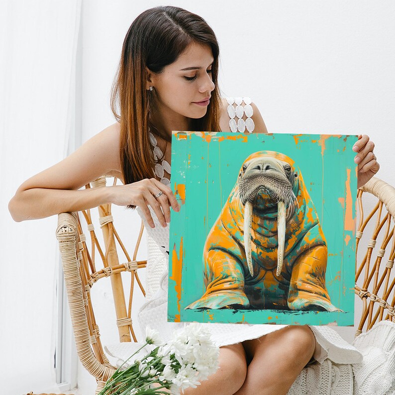 Walrus Splashing Vibrant Walrus Splash Art, Canvas or Poster, Contemporary Pop Animal ...