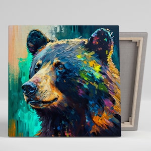 Abstract Bear Art, Canvas or Poster Wall Art ,Animal Wall Decor, Colorful bear wall art, Modern living room wall decor, Bedroom large decor