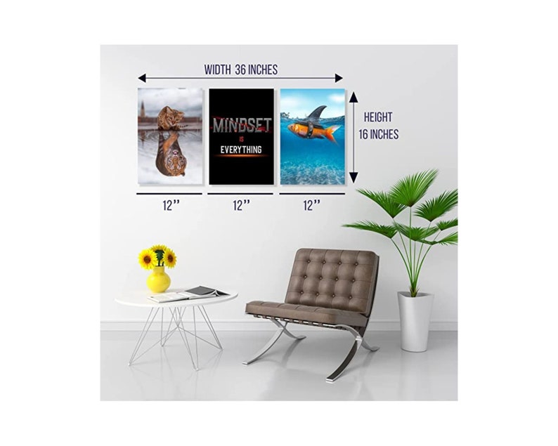 MINDSET IS EVERYTHING - Motivational Office Wall Art - Inspirational Mindset Wall Art for Home Gym and Office Wall Decor Set of 3 image 2