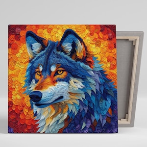 Wolf Spirit wall Art, Canvas or Poster, Whimsical Animal Decor, Living Room Office Bedroom Children&#39;s Room Wall Art, Blue Orange Yellow