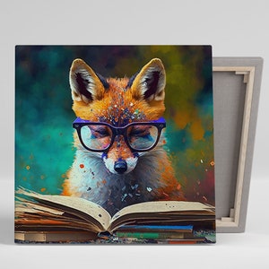 Fox Wall Art, Canvas Or Poster, Fox With Glasses, Fox Wall Hanging, Modern Decor, Animal Decor, Living Room Decor, Bedroom Decor, Kids Decor